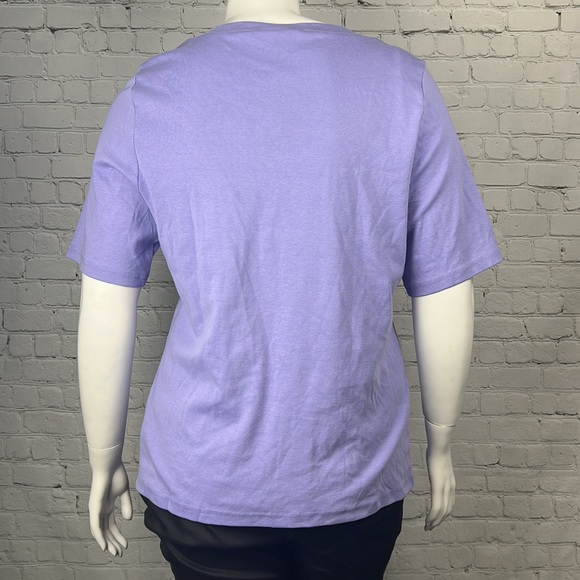 1X 3X Light Purple Cotton Elbow Sleeve V-Neck Top Plus Size - Picture 3 of 5